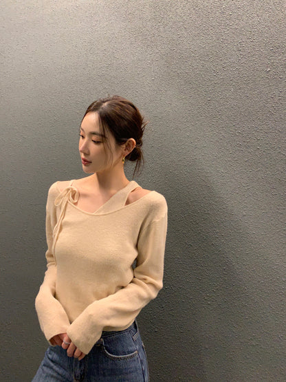【F01123】韓國早春新款設計假兩件拼接背心性感針織上衣250106