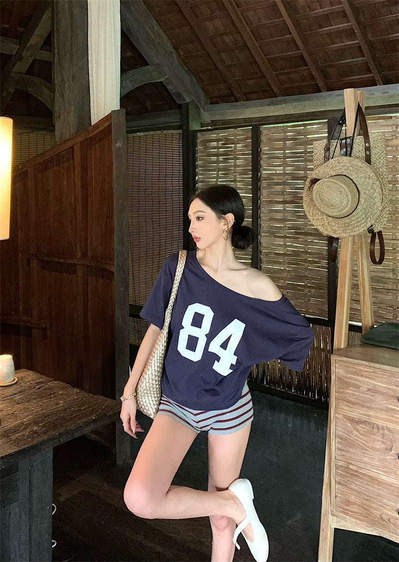 【F60329】實拍美式時髦慵懶寬鬆印花T恤250408
