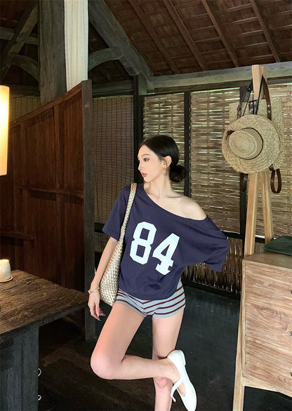 【F60329】實拍美式時髦慵懶寬鬆印花T恤250408