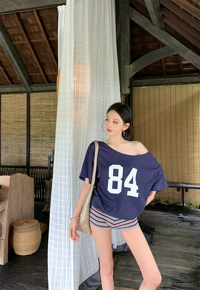【F60329】實拍美式時髦慵懶寬鬆印花T恤250408