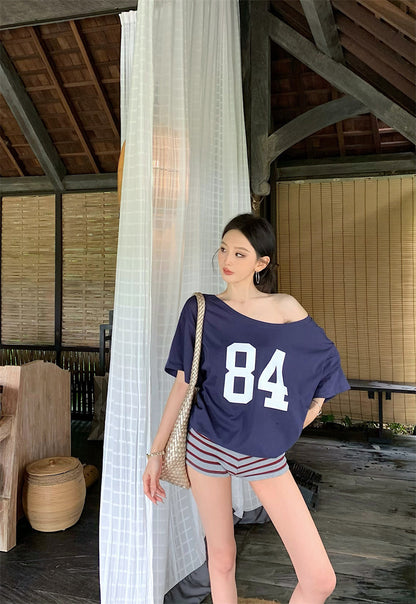 【F60329】實拍美式時髦慵懶寬鬆印花T恤250408