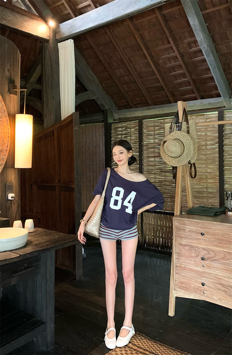 【F60329】實拍美式時髦慵懶寬鬆印花T恤250408