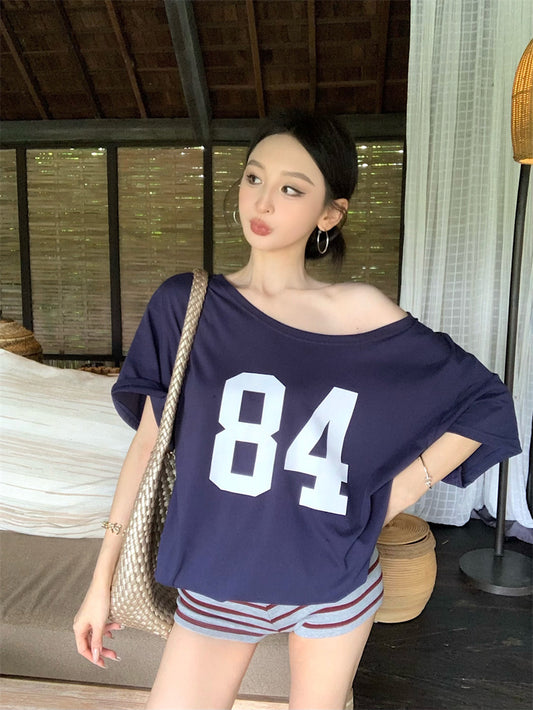 【F60329】實拍美式時髦慵懶寬鬆印花T恤250408