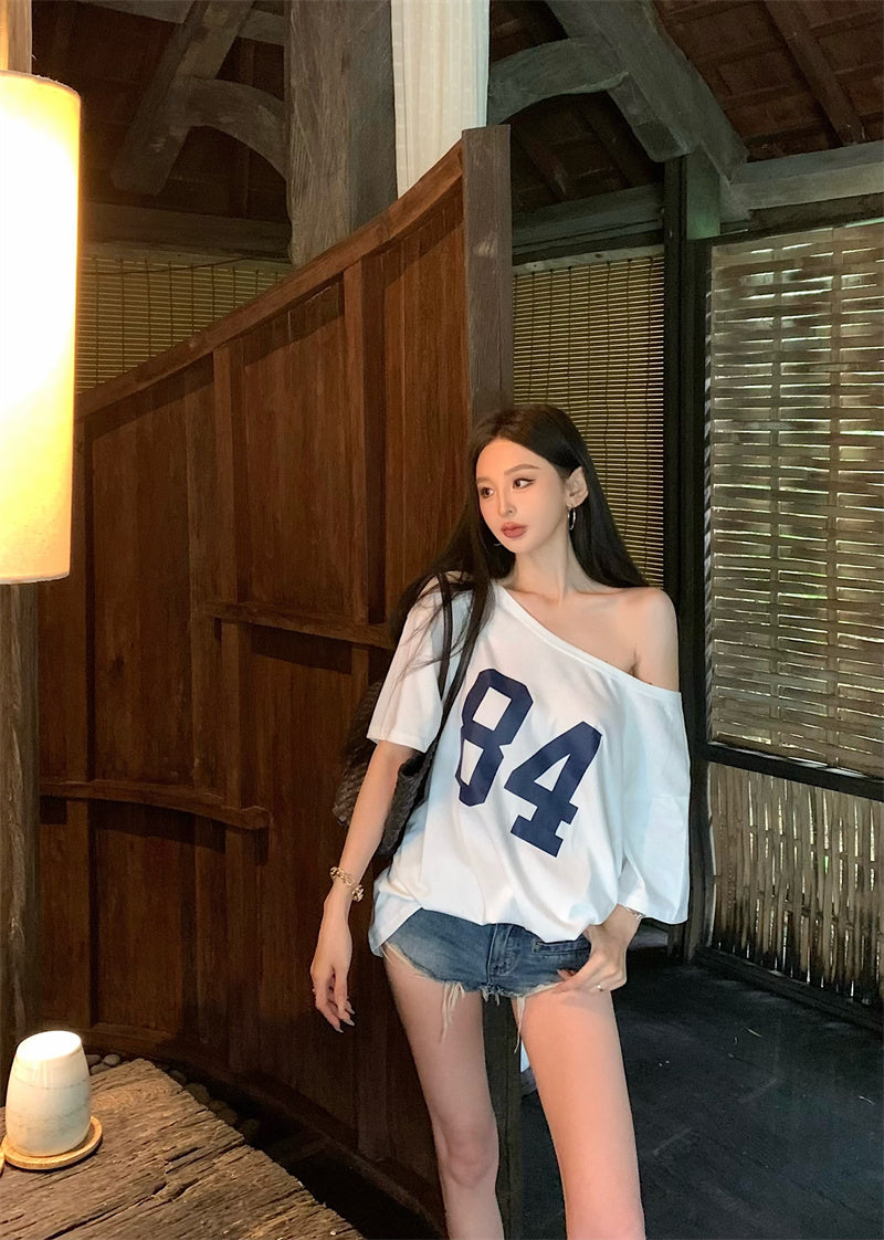 【F60329】實拍美式時髦慵懶寬鬆印花T恤250408