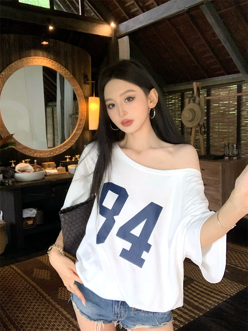 【F60329】實拍美式時髦慵懶寬鬆印花T恤250408
