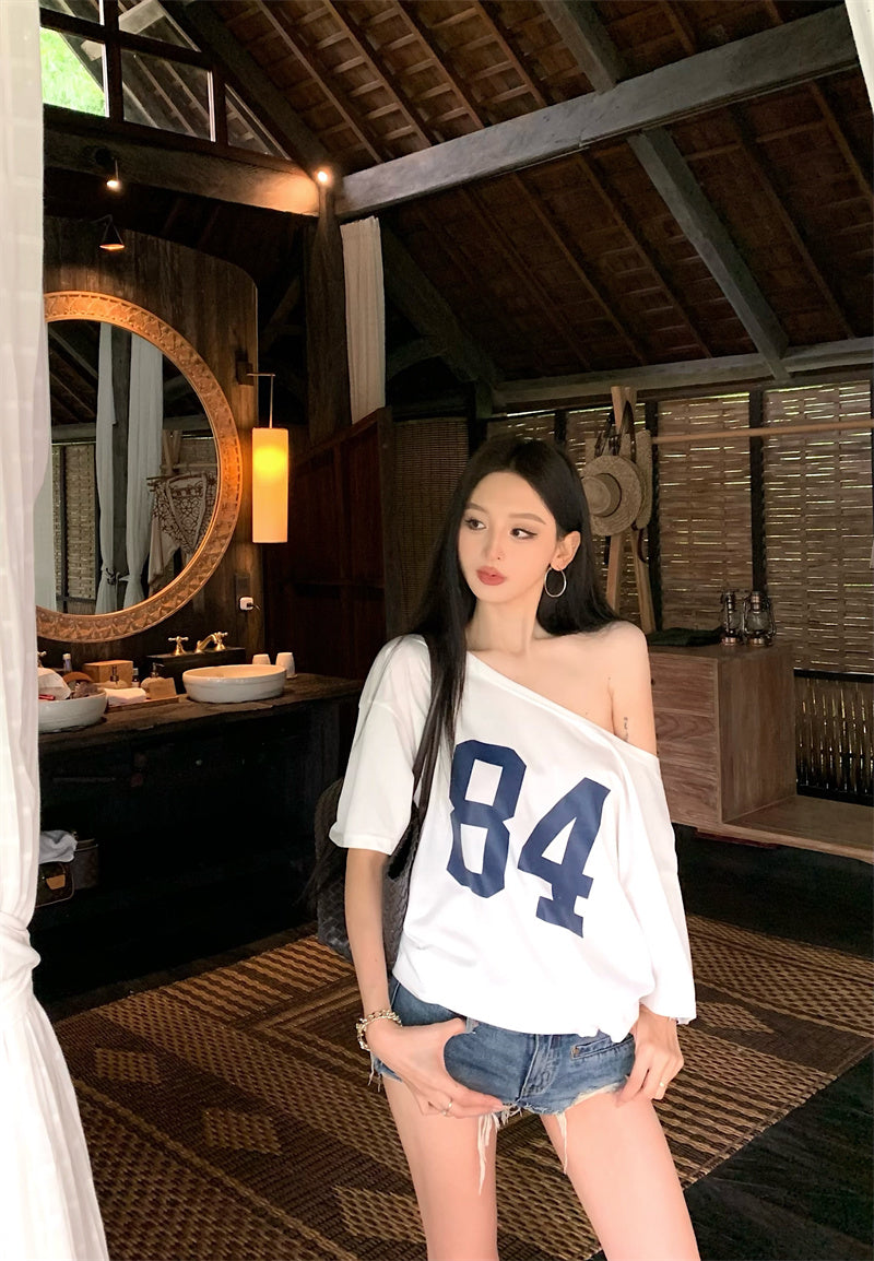 【F60329】實拍美式時髦慵懶寬鬆印花T恤250408