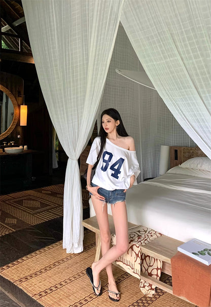 【F60329】實拍美式時髦慵懶寬鬆印花T恤250408