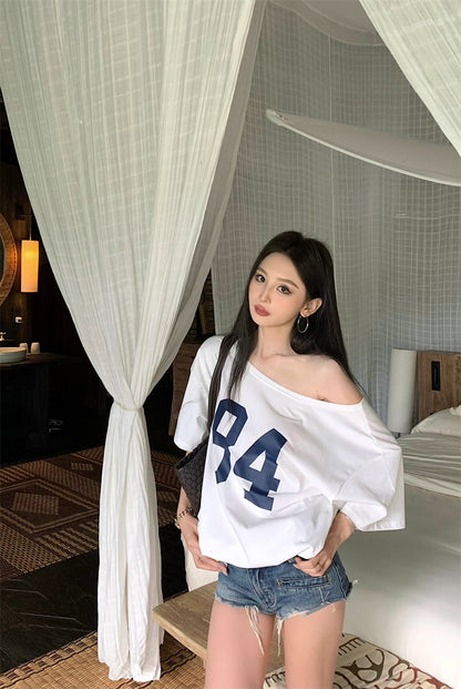 【F60329】實拍美式時髦慵懶寬鬆印花T恤250408