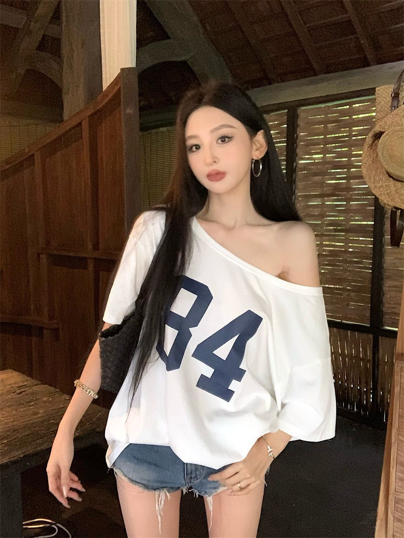 【F60329】實拍美式時髦慵懶寬鬆印花T恤250408