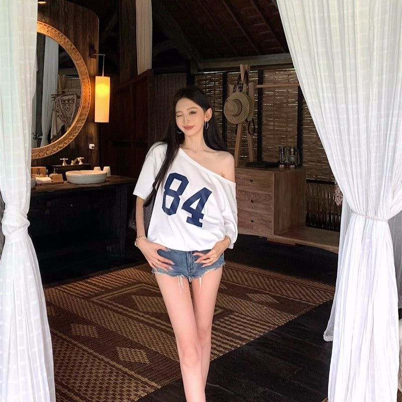 【F60329】實拍美式時髦慵懶寬鬆印花T恤250408