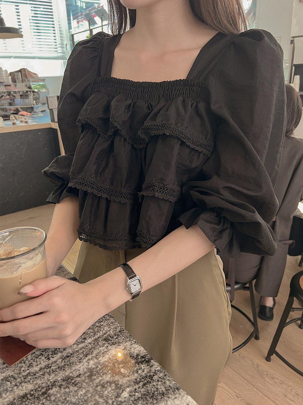 【F60685】精緻少女・重工蕾絲花邊長袖雪紡襯衫260825