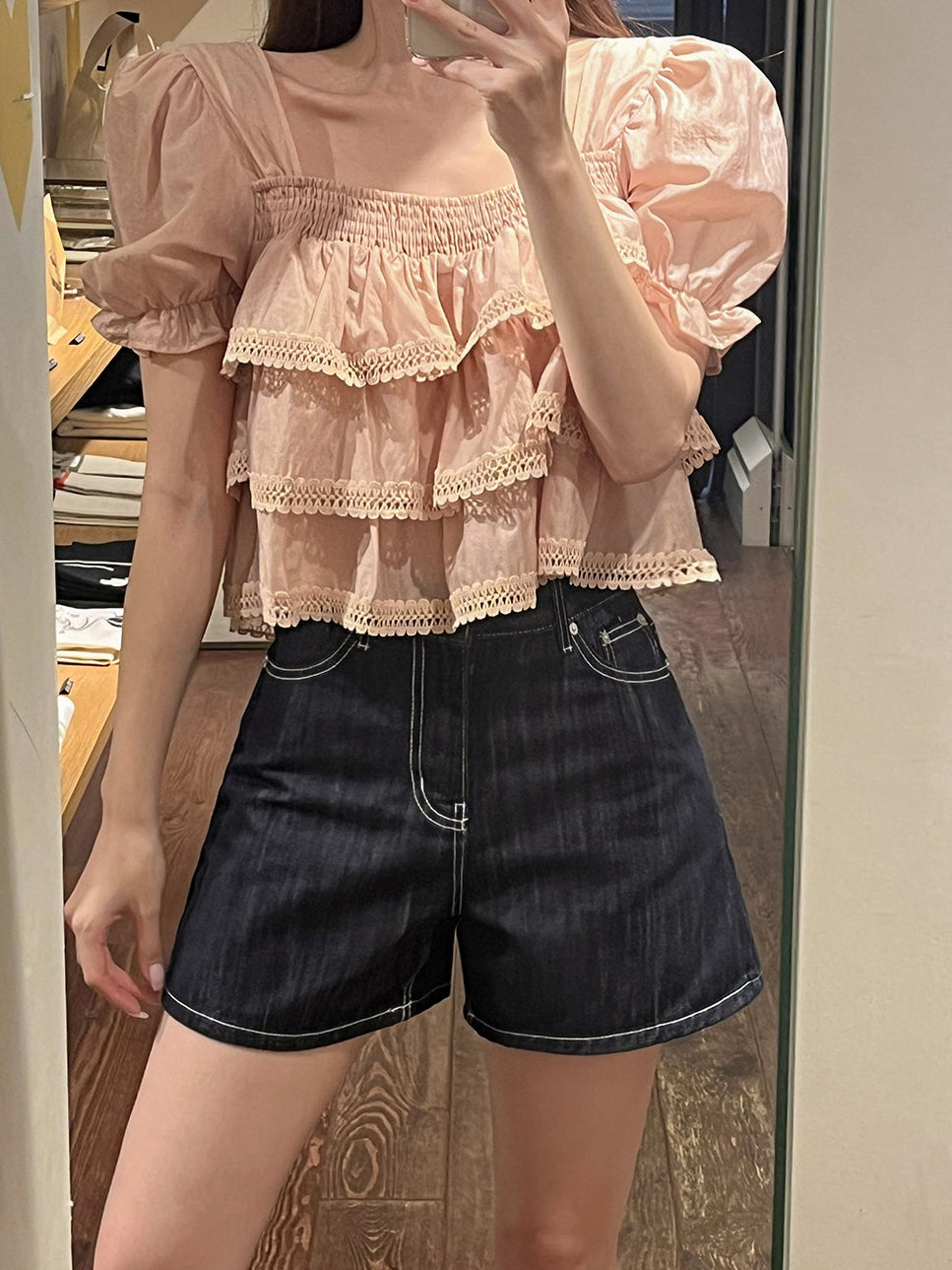 【F60685】精緻少女・重工蕾絲花邊長袖雪紡襯衫260825