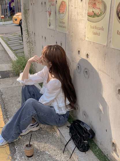 【F60685】精緻少女・重工蕾絲花邊長袖雪紡襯衫260825