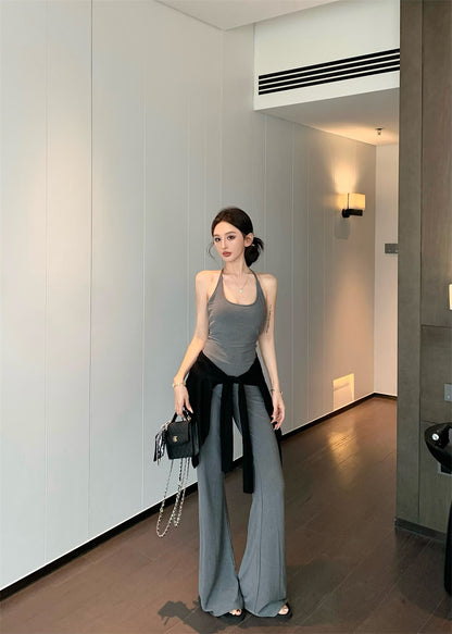 【F60327】實拍美式舒適微喇叭超顯瘦長褲＋含胸墊背心 套裝250408