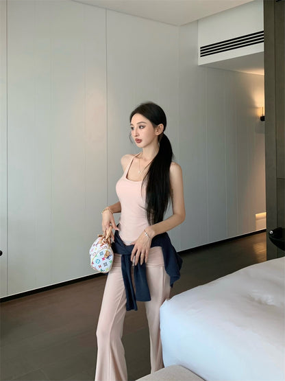 【F60327】實拍美式舒適微喇叭超顯瘦長褲＋含胸墊背心 套裝250408