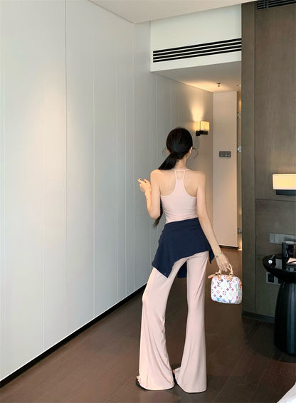 【F60327】實拍美式舒適微喇叭超顯瘦長褲＋含胸墊背心 套裝250408