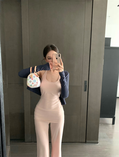 【F60327】實拍美式舒適微喇叭超顯瘦長褲＋含胸墊背心 套裝250408