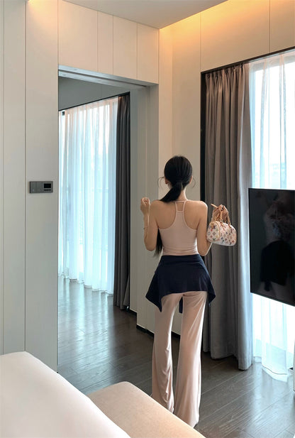【F60327】實拍美式舒適微喇叭超顯瘦長褲＋含胸墊背心 套裝250408