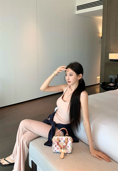 【F60327】實拍美式舒適微喇叭超顯瘦長褲＋含胸墊背心 套裝250408