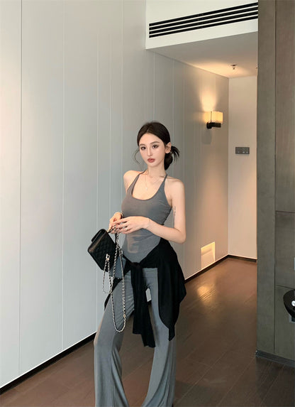 【F60327】實拍美式舒適微喇叭超顯瘦長褲＋含胸墊背心 套裝250408