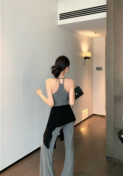 【F60327】實拍美式舒適微喇叭超顯瘦長褲＋含胸墊背心 套裝250408