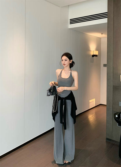 【F60327】實拍美式舒適微喇叭超顯瘦長褲＋含胸墊背心 套裝250408