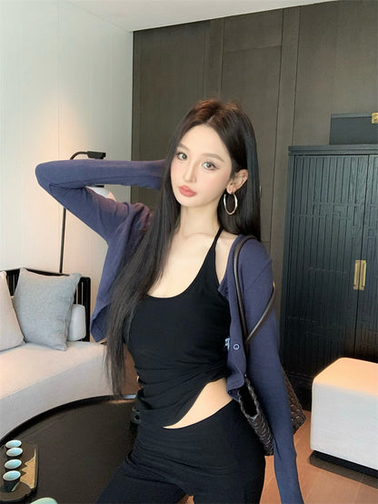【F60327】實拍美式舒適微喇叭超顯瘦長褲＋含胸墊背心 套裝250408