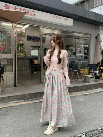 【F60346】實拍韓系復古温柔小碎花垂感A字裙250408