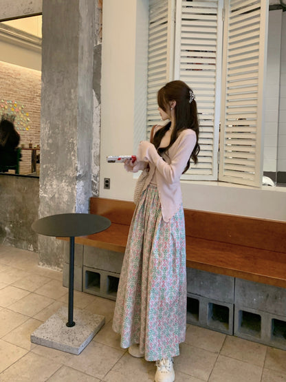 【F60346】實拍韓系復古温柔小碎花垂感A字裙250408