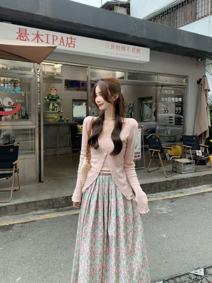 【F60346】實拍韓系復古温柔小碎花垂感A字裙250408