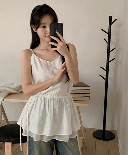 【F60357】韓國夏季法式微甜芭蕾抽繩收腰上衣短洋250408