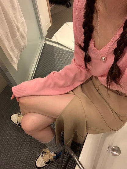 【F60354】韓國夏季設計感高腰前開叉裙250408
