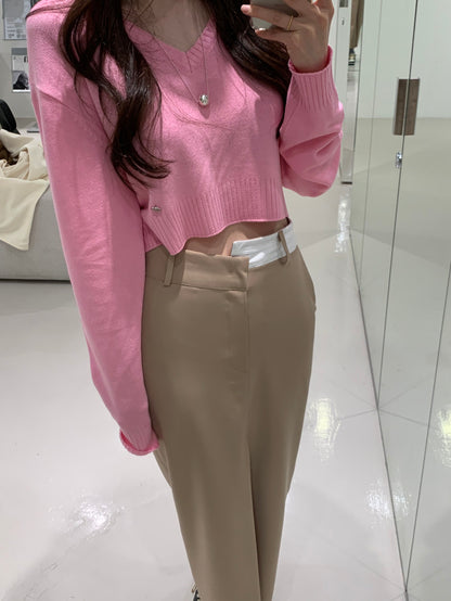 【F60354】韓國夏季設計感高腰前開叉裙250408