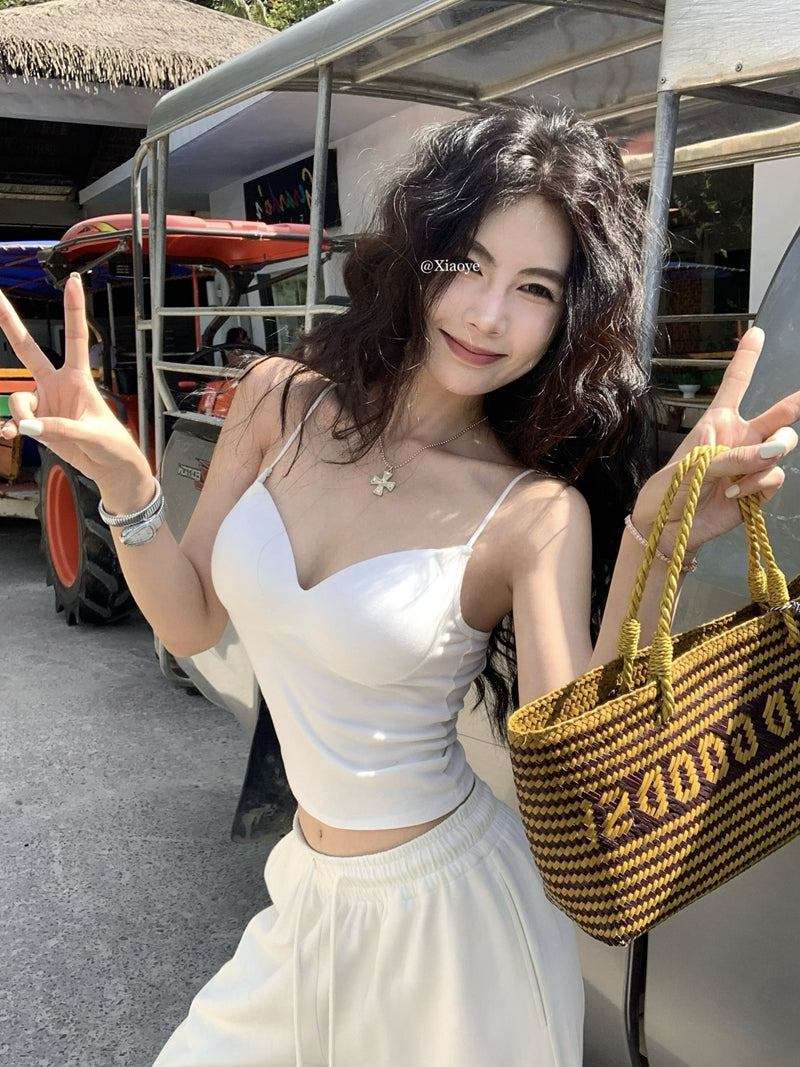 【F60442】實拍夏季細肩帶美背心（含胸墊）250609