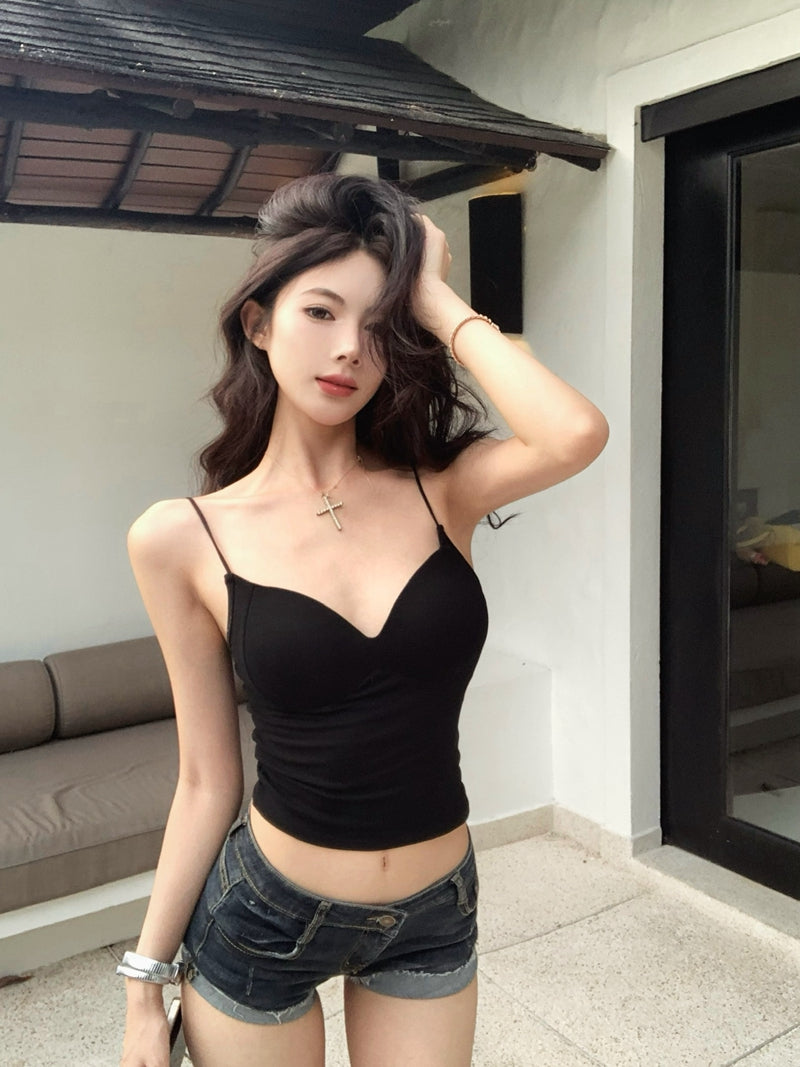 【F60442】實拍夏季細肩帶美背心（含胸墊）250609