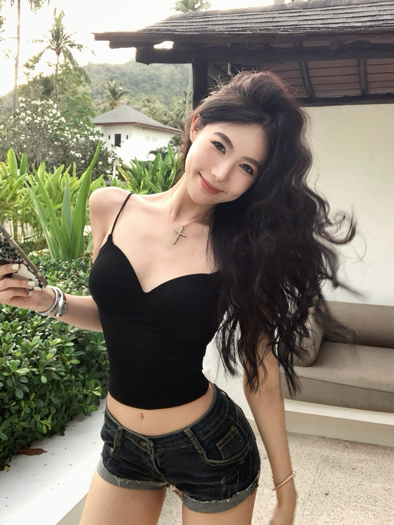 【F60442】實拍夏季細肩帶美背心（含胸墊）250609