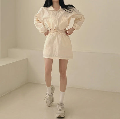【F60353】韓國春夏休閒長袖外套+a字裙 套裝250408