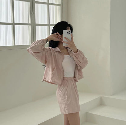 【F60353】韓國春夏休閒長袖外套+a字裙 套裝250408