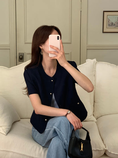 【F60383】實拍夏季小香風氣質短袖上衣外套250512