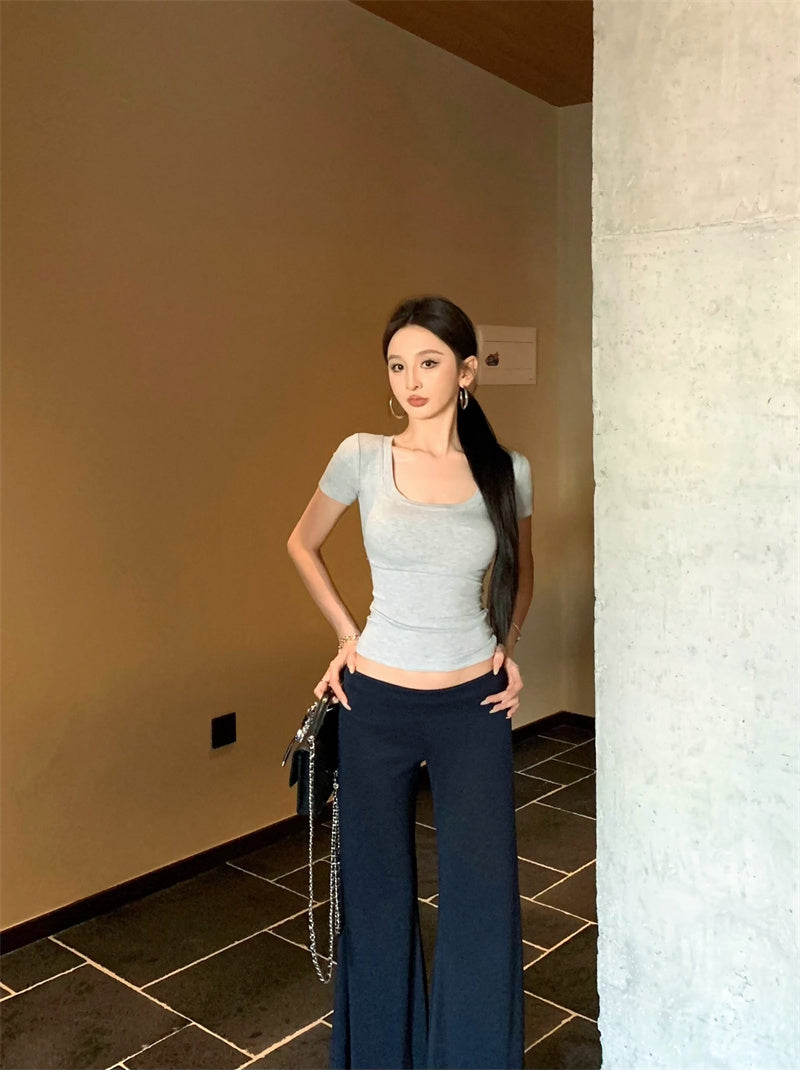 【F60335】實拍美式簡約修身顯瘦T恤(含胸墊)250408