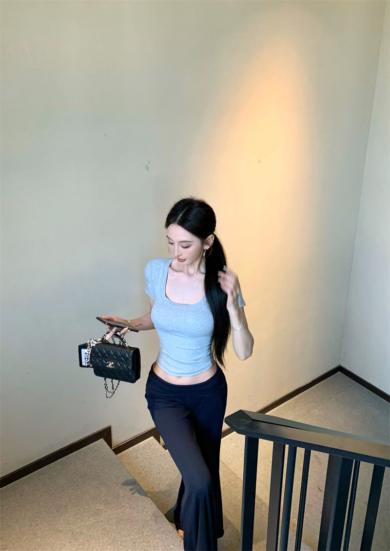 【F60335】實拍美式簡約修身顯瘦T恤(含胸墊)250408