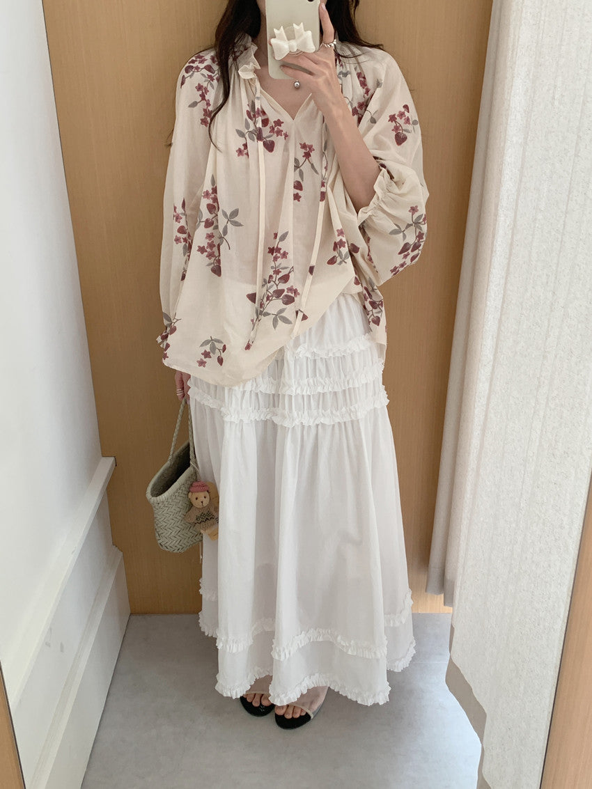 【F60659】法式溫柔・花邊拼接高腰大裙襬A字裙260825