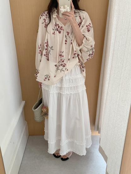 【F60659】法式溫柔・花邊拼接高腰大裙襬A字裙260825