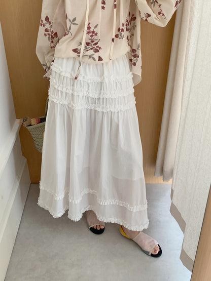 【F60659】法式溫柔・花邊拼接高腰大裙襬A字裙260825