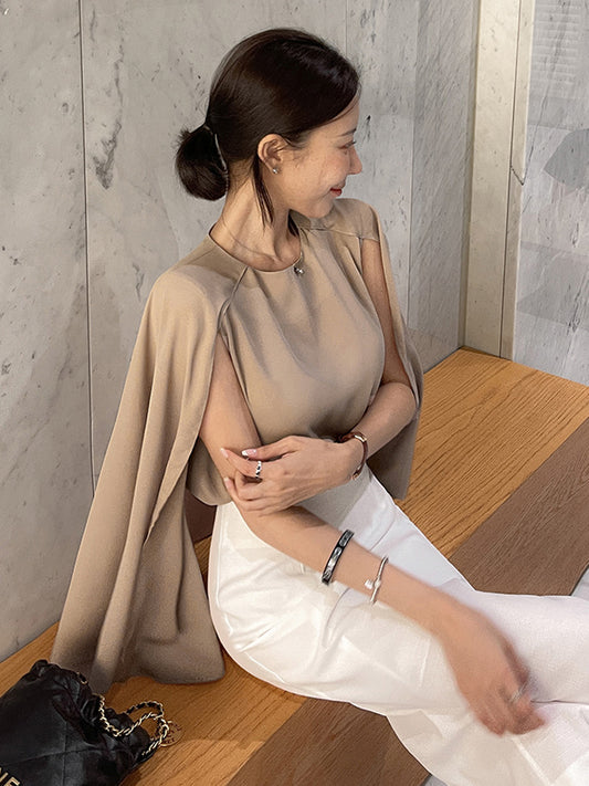 【F60471】韓國東大門披風斗篷襯衫250616