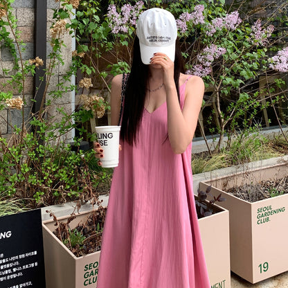 【F60474】韓系夏季法式氣質簡約慵懶度假洋裝250616