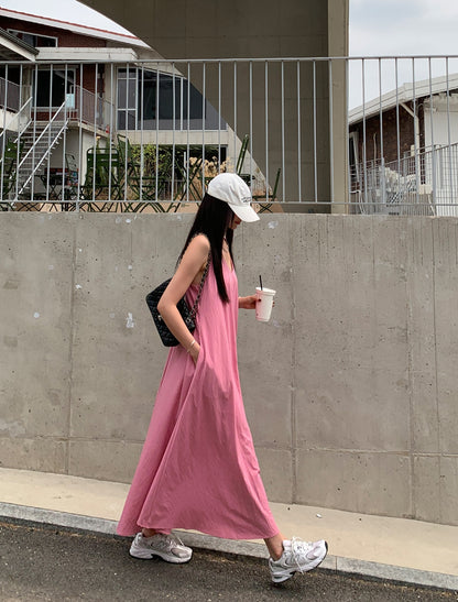 【F60474】韓系夏季法式氣質簡約慵懶度假洋裝250616