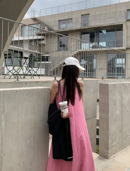 【F60474】韓系夏季法式氣質簡約慵懶度假洋裝250616