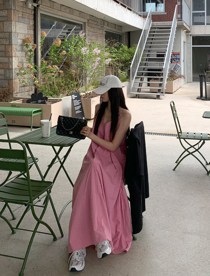 【F60474】韓系夏季法式氣質簡約慵懶度假洋裝250616