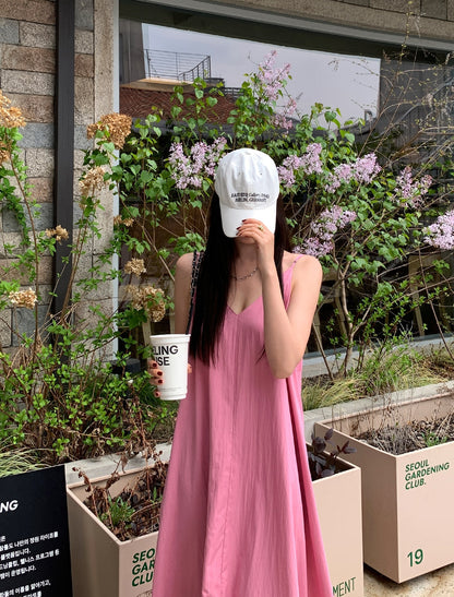 【F60474】韓系夏季法式氣質簡約慵懶度假洋裝250616